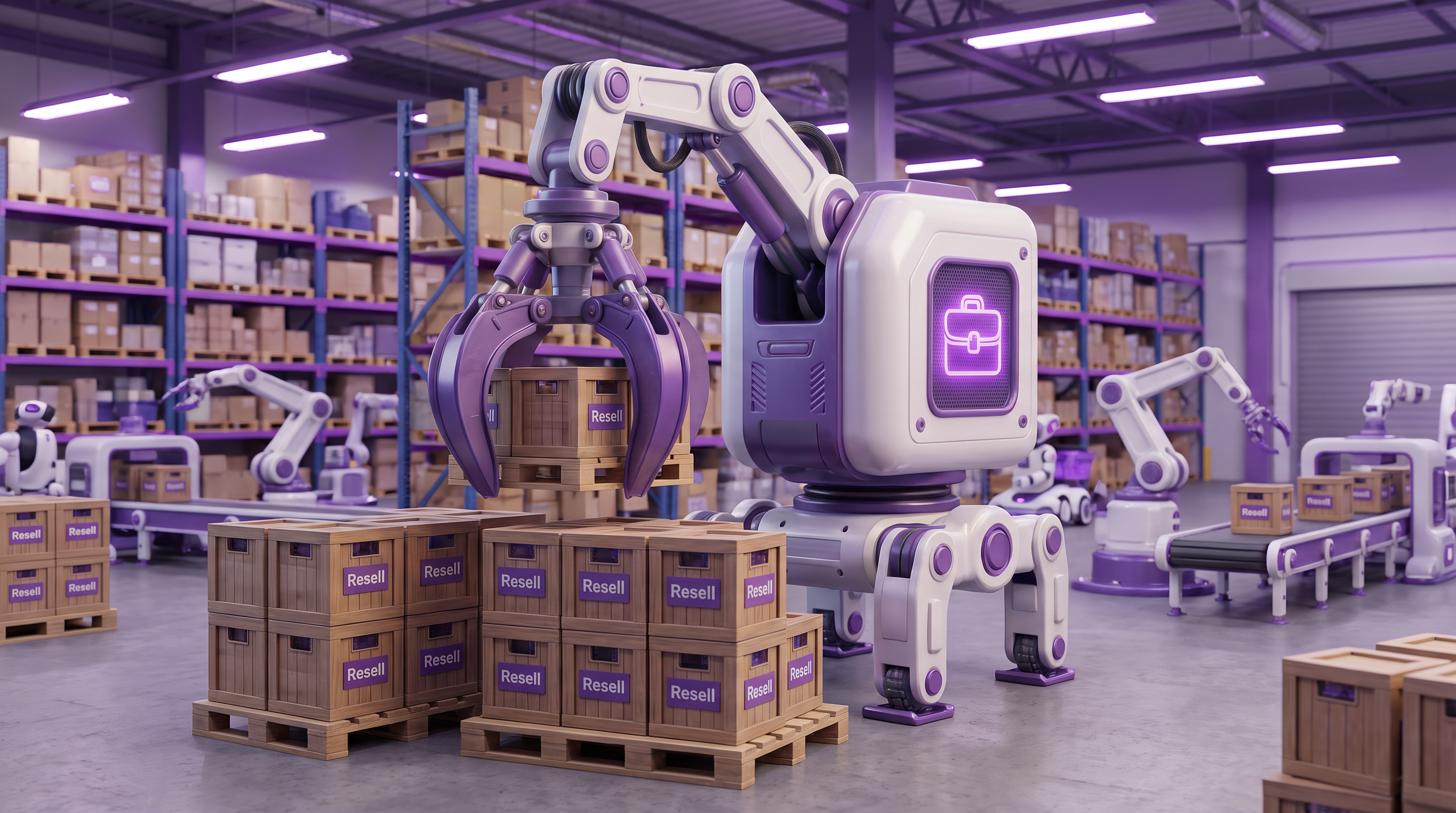 Área Comercial — almacén automatizado con robot Resell